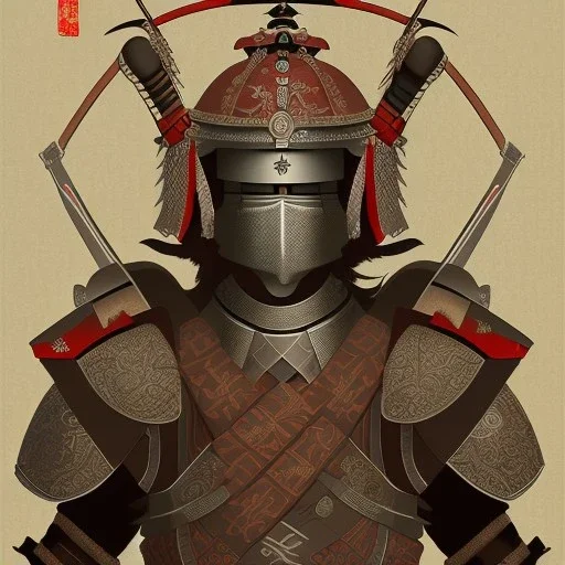 Ukiyo-e Style , Male Samuri in armour