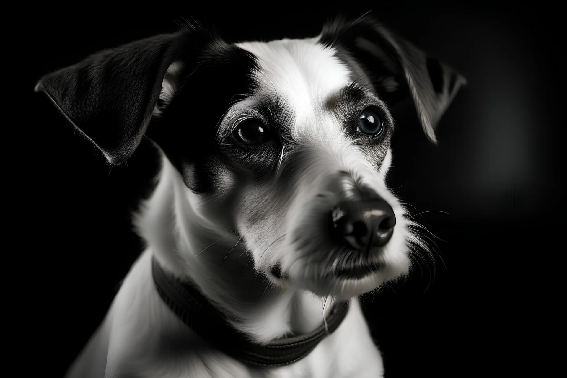 Black and white portrait of a Jack Russell Dog