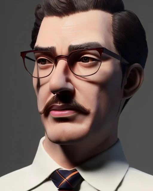 man in round glasses, wavy hair, slim, tie, two tone colours, detailed, realistic, handsome, square jaw, big brows, bird on the shoulder, spotlight