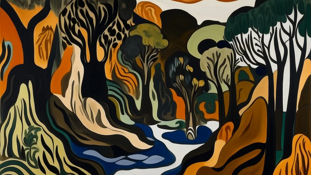 A brownish bronze canyon with tar pits painted by Henri Matisse