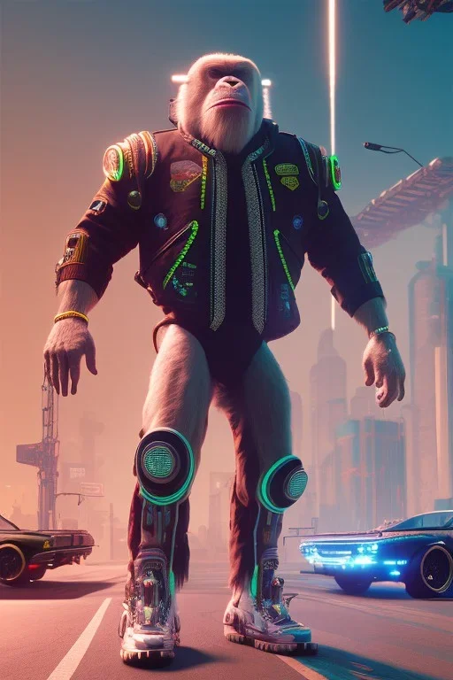 running ape, full body, 8k, cyberpunk2077