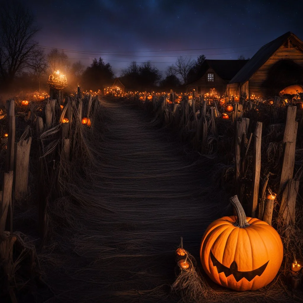 Nightmare Harvest Festival. The eerie vibes of Halloween combined with the bountiful themes of harvest. Haunted corn mazes, ghostly scarecrows, and spooky pumpkin patches. The town of Willow Creek was once known for its bountiful harvests, but now it's shrouded in darkness during the annual Nightmare Harvest Festival. The air is thick with the scent of rotting pumpkins and the sounds of whispered chants fill the night. The townspeople gather under the pale moonlight, their faces hidden behind gr