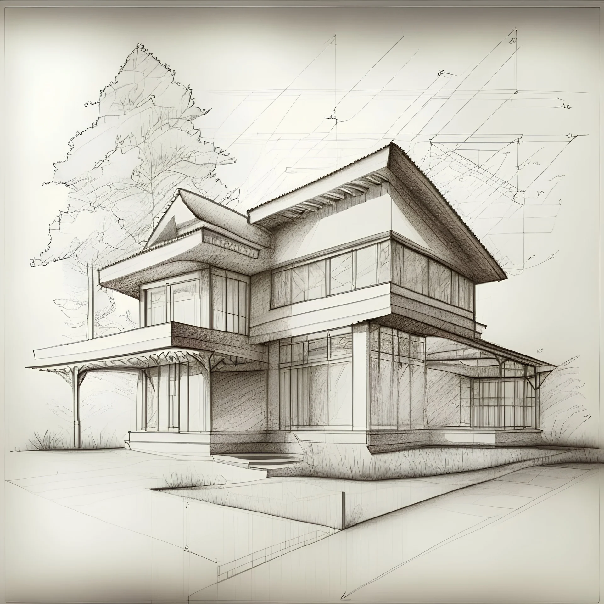 Illustration about Linear architectural sketch detached house - Vector  Illustration. Illustratio… | House design drawing, Simple house drawing, Architectural  sketch