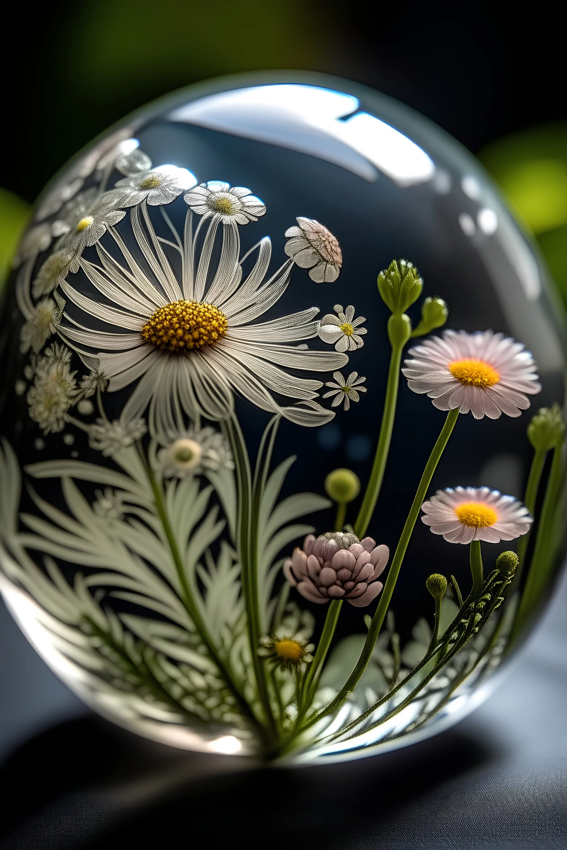 flowers in an etched bubble