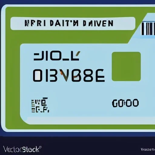 full view of a flattened vector image icon of a driver's license, with a blueish color palette, transparent background.