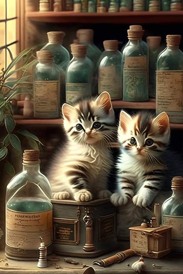 cute Kittens in an apothecary