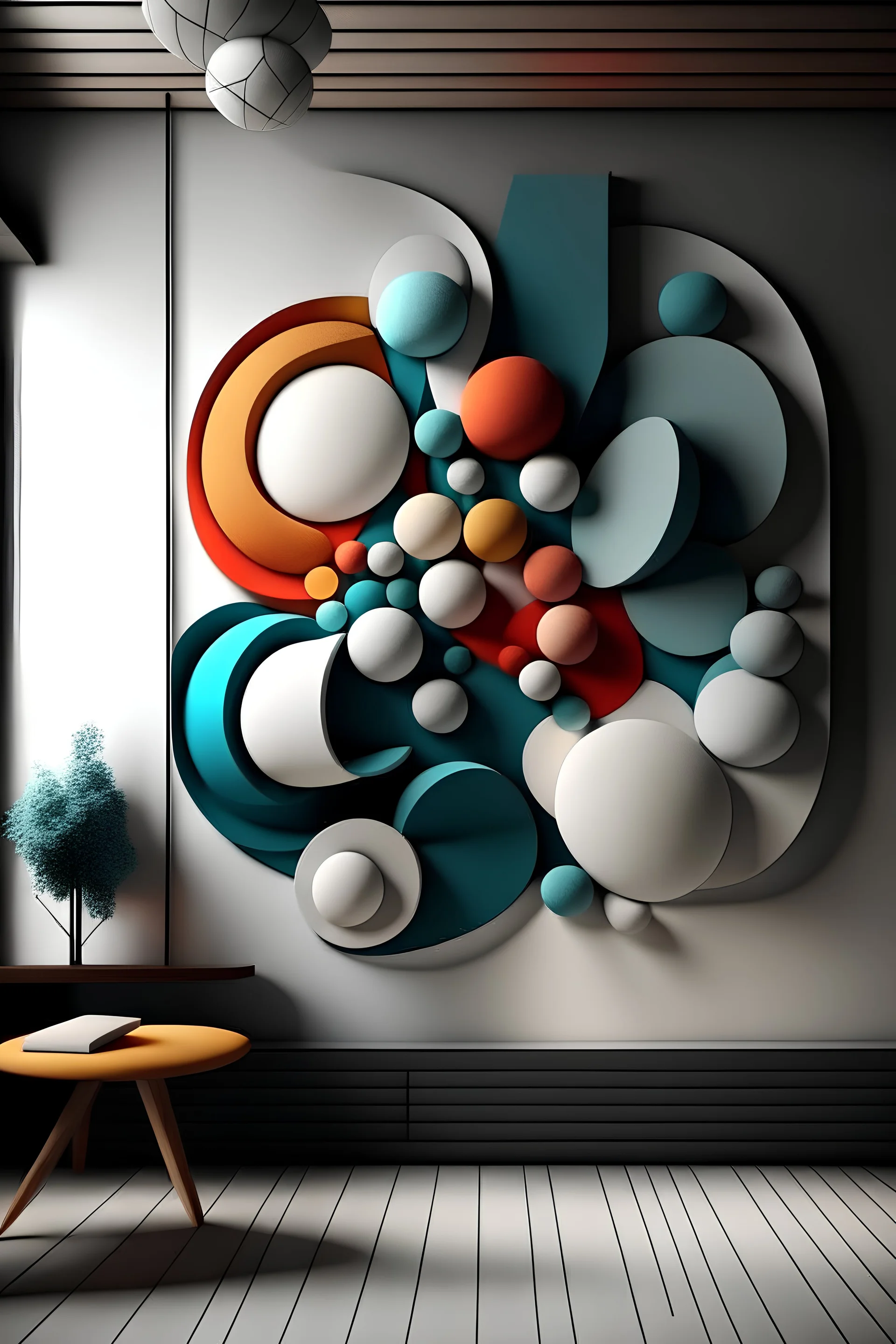 Abstract felt art on the wall 3 D structure and light color