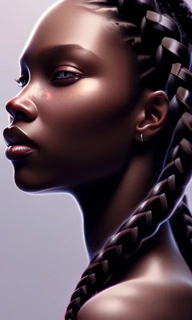 black girl, cute, beautiful, braids, head and shoulders portrait by Greg Rutkowski