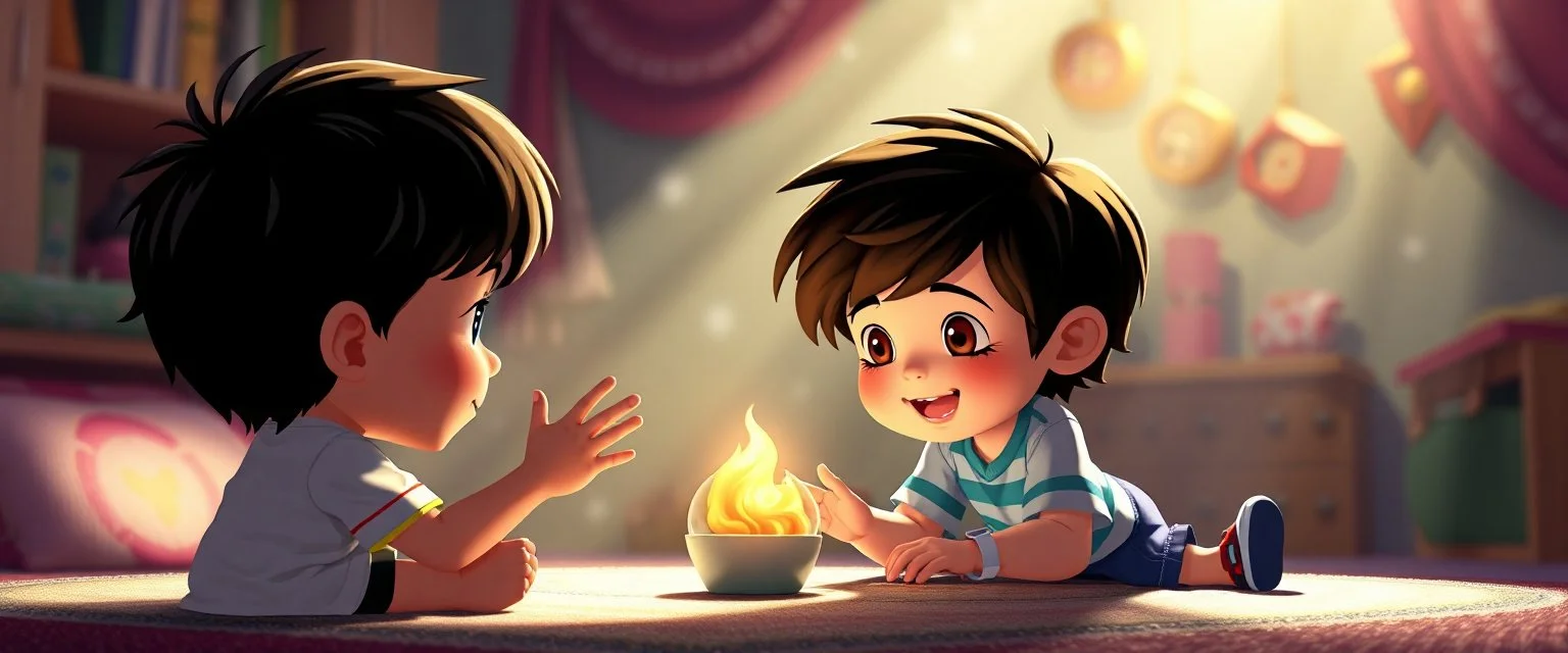 illustration of pixar children playing. fantastic lighting, cute