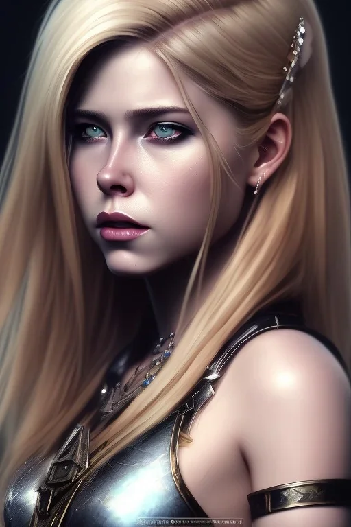 a Photorealistic dramatic hyperrealistic avril lavigne vikings paint,black hair, Crystal black eyes, elegant,Artgerm, Beautiful dynamic,shadows,Artstation,concept design art,Octane render,8