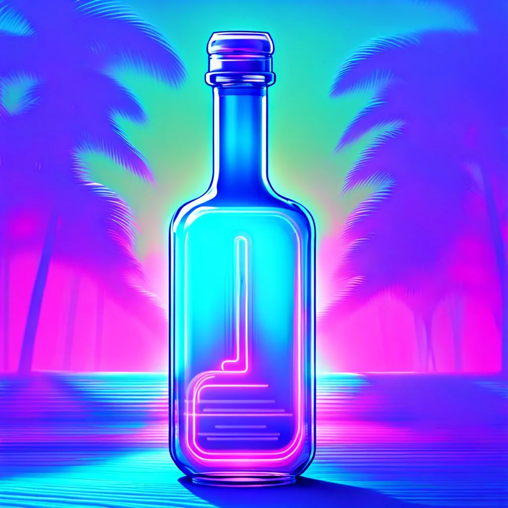 A digital message in a glass bottle. The message is the creation of artificial intelligence. - style: "synthwave"