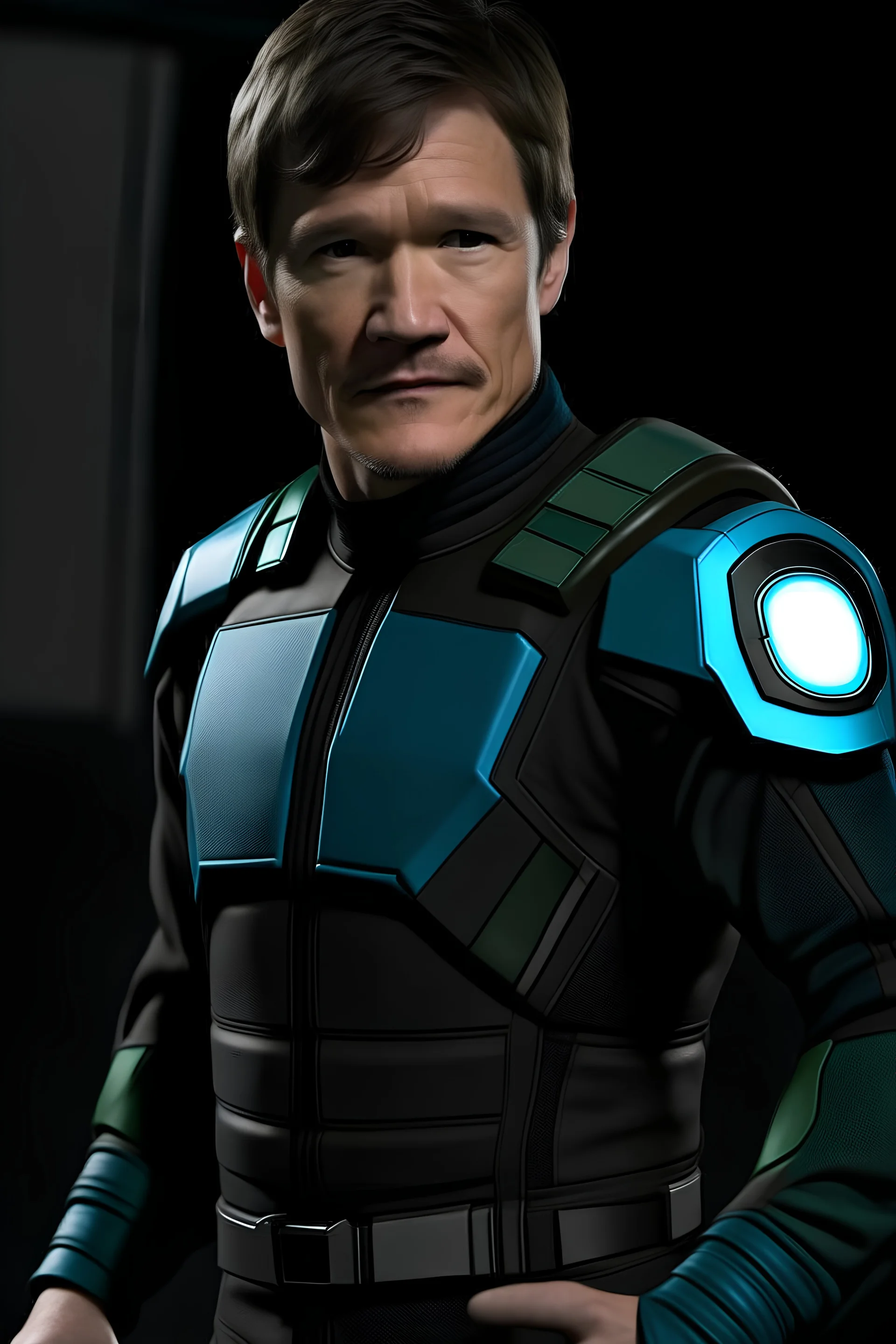 Pedro Pascal in a science fiction uniform