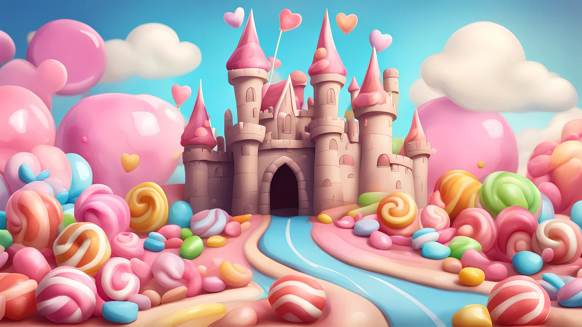 sweet candy background landscape, castle, road