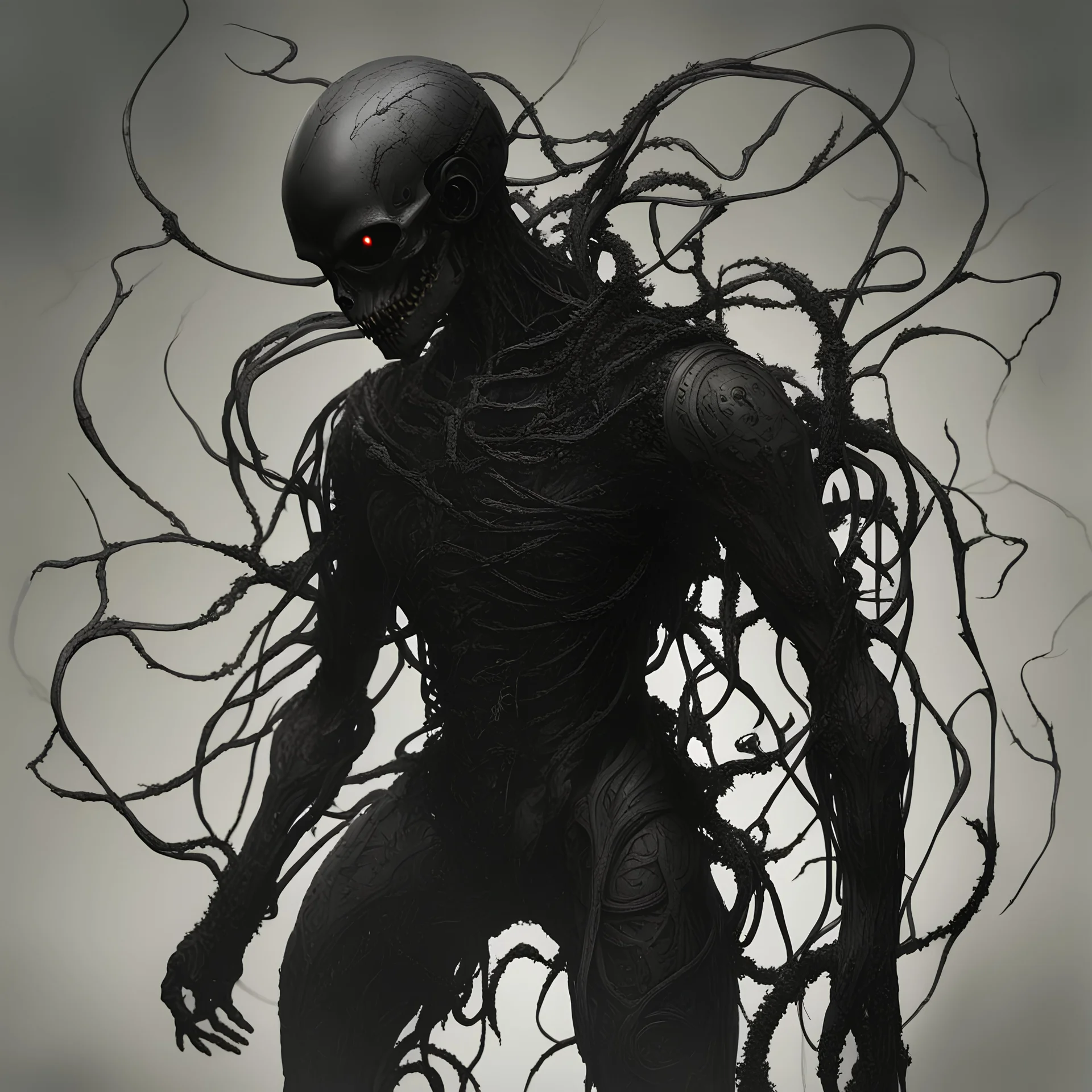 Humanoid, pitch black, tendrils, containment breach