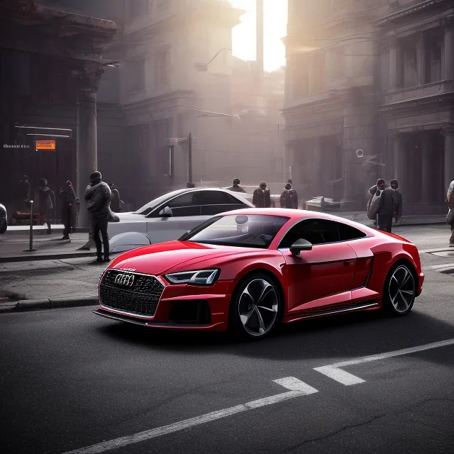 an Audi ,ultra realistic,concept, 4k ,on street,8k resolution, high-quality, fine-detail, parked in crowded city winter