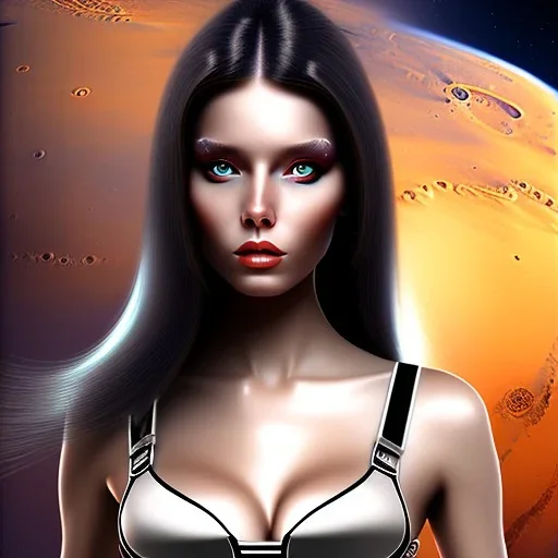 black long hair lady astronaut bra on Mars