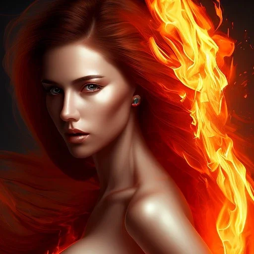 Portrait of a Lady on Fire, full body, hyper realistic, illustrated,