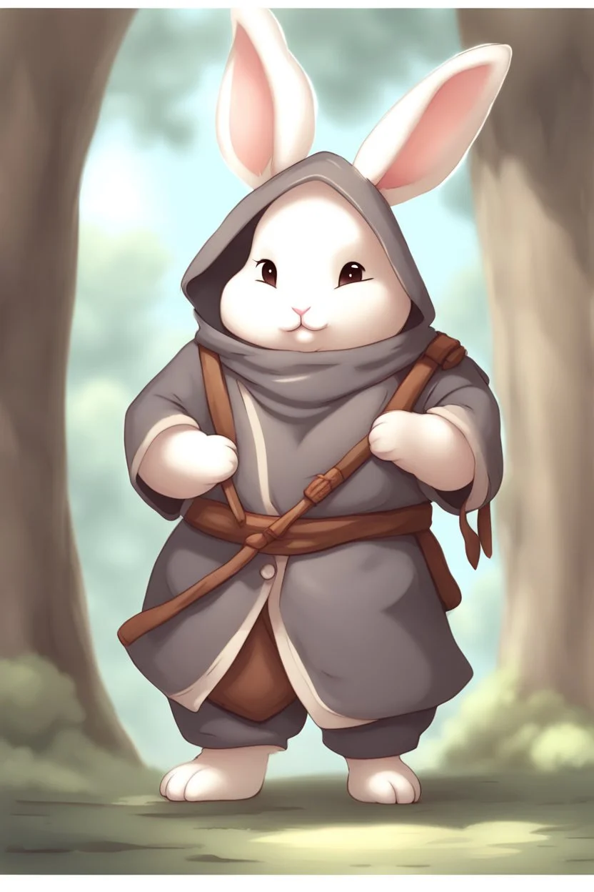 Cute fat bunny floppy ears adventurer robe dnd art realism