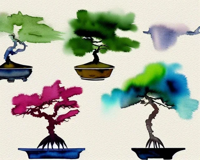 abstract watercolor bonsai tree neutral tones