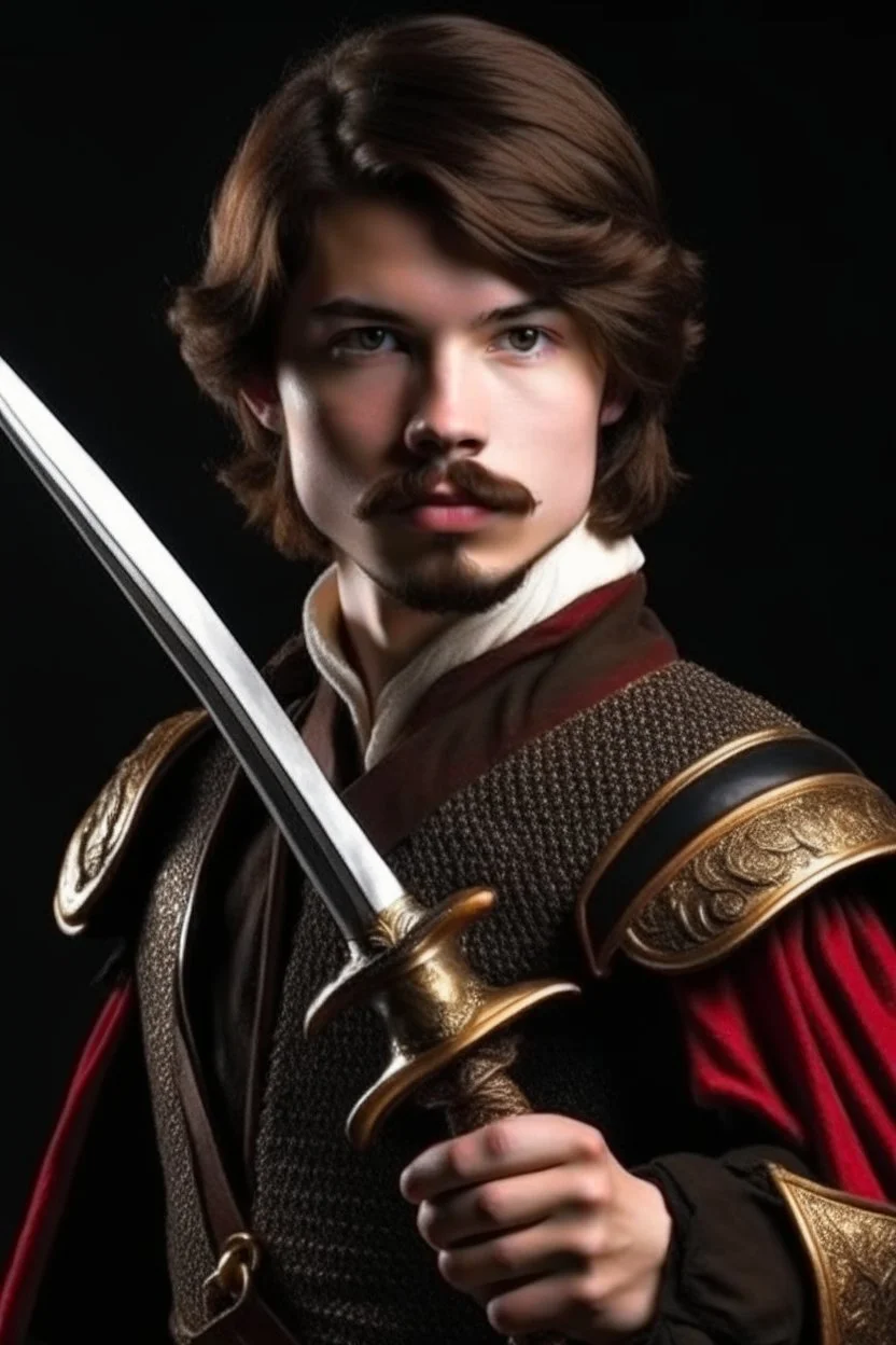 young european brown hair adult royal guard swordsman with rapier