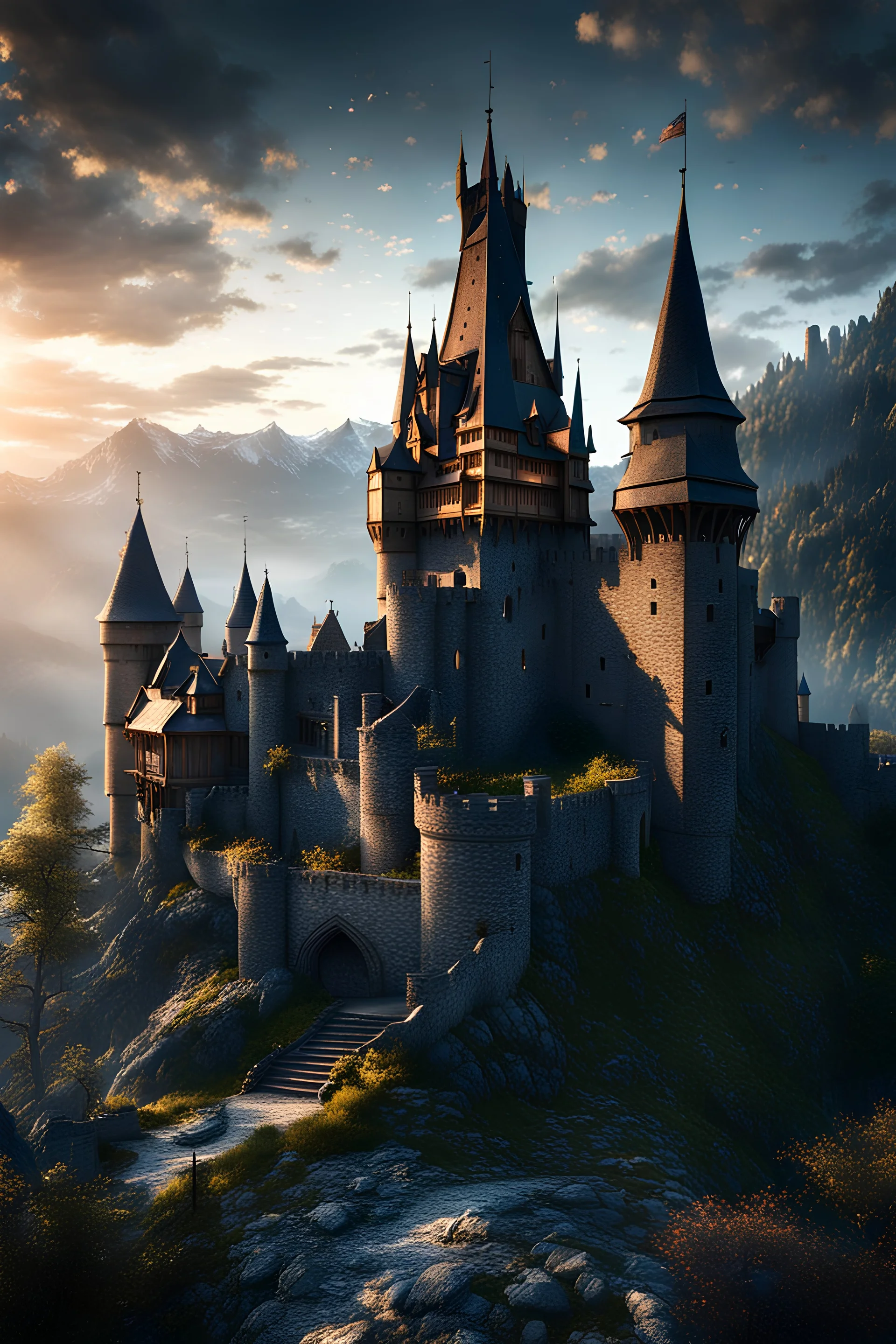 magical mysterious dark castle magic amazing mesmerizing landscape, elden ring, dark arts, the witcher,whole full realistic photo,breath taking, sharp lense, professional photographie, 70mm lense, detail love, amazing quality, unreal engine 6, wallpaper, colerful, highly detailed, 32k, soft light, photo realistic illustration .CANON EOS 5D IV Lens 24.0mm f/10.0 1/250s ISO 100, NIKON D 750 Lens 24.0mm f/4.0 1/250s ISO 100( ultra full hd), ( ultra full hq), (extremely highly detaild), (award winni
