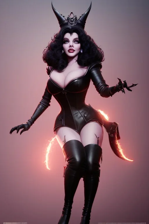 Joan Collins as evil queen in black leather, leather, busty, cleavage, angry, stern look. character design by cory loftis, fenghua zhong, ryohei hase, ismail inceoglu and ruan jia. unreal engine 5, artistic lighting, highly detailed, photorealistic, fantasy