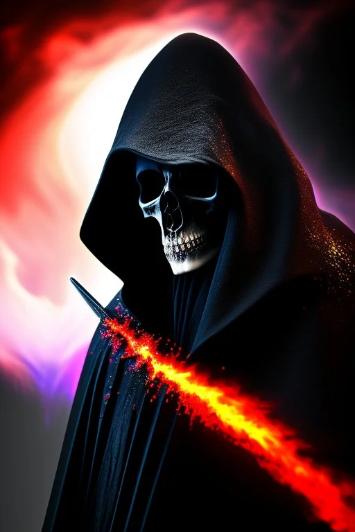 ultra high image quality, Grim Reaper Close-up of an set against AMOLED-worthy pure black backdrop, fantasy art style infused with filter, tailored for vertical wallpaper, exclusive design with no duplicates, radiating beauty suitable for a PC screen image, vivid colors, ultra fine, digital painting.