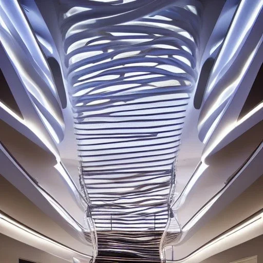 10 Grenelle, biomorphic structure, bioluminescence, centrepiece, france, interior design, Les Echos, Le Parisien, LVMH, media division, minimalist, office environment, parametric sculpture, Paris, refined details,staircase,crystals,lights , masterpiece of Ora Ito mixed with Asaf Hanuka