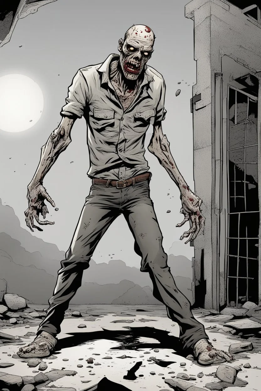 zombie, portrait, comic book, full body, standing, mean