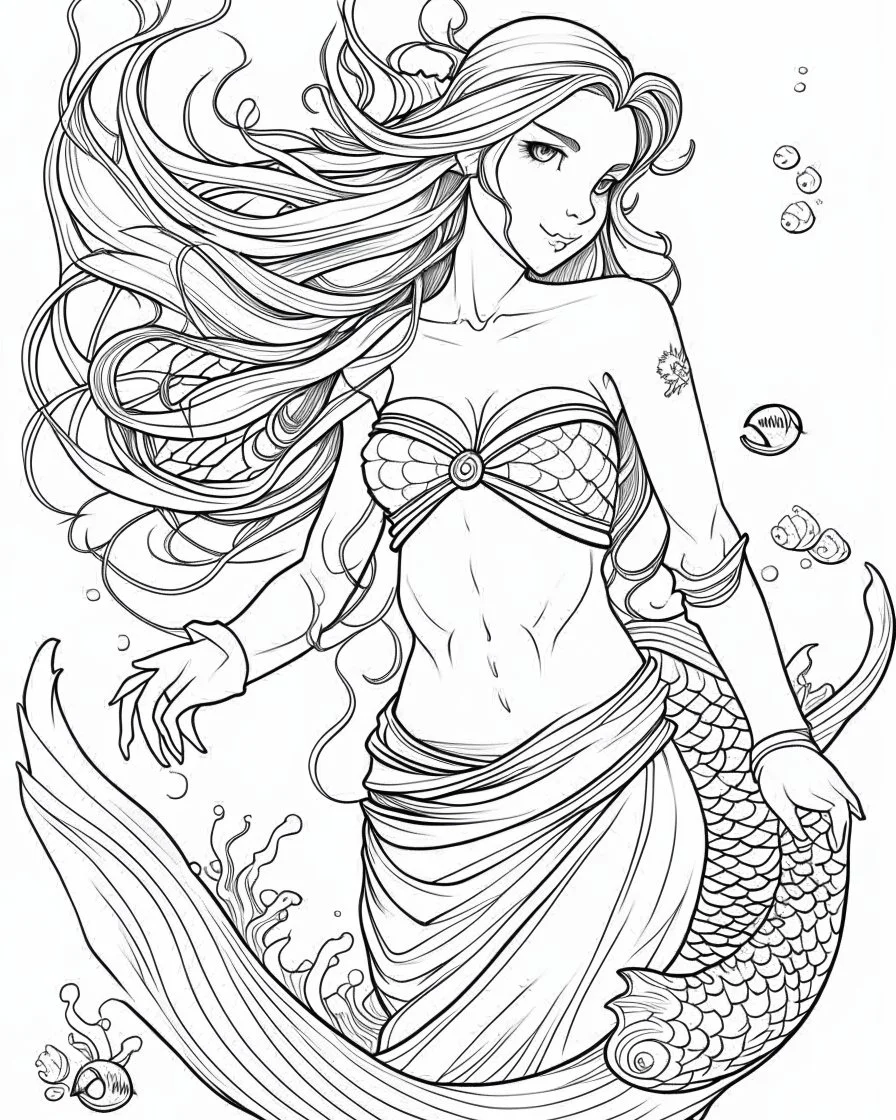 A real simple l mermaid, coloring image,