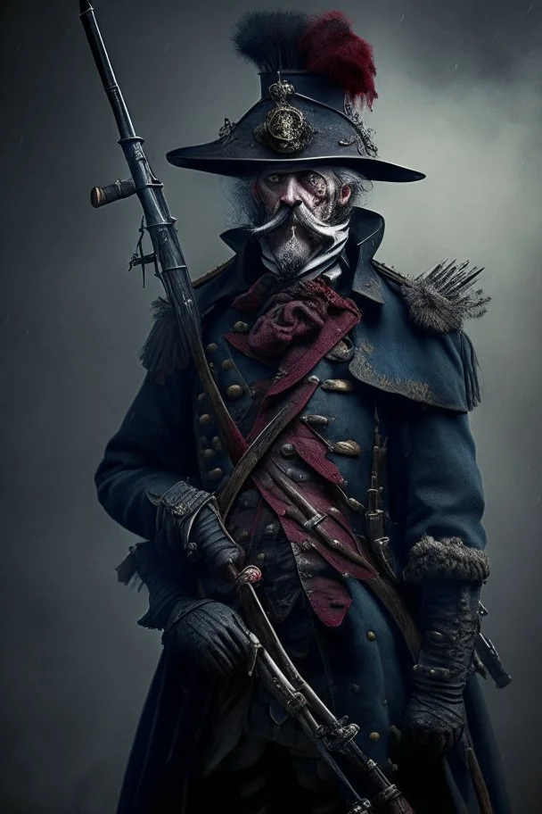 70 years old victorian bloodborne soldier with a musket