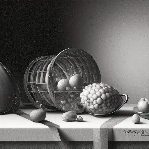 a still life composition like Pieter Claesz. - Graphite drawing, realistic, fruitpiece