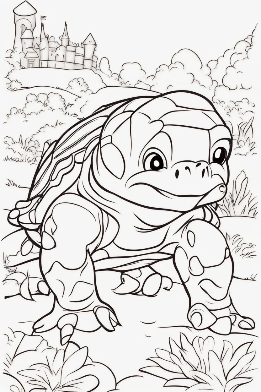blank colouring book, white blank background, simple picture for toddlers, turtle pet, disney and pixar style