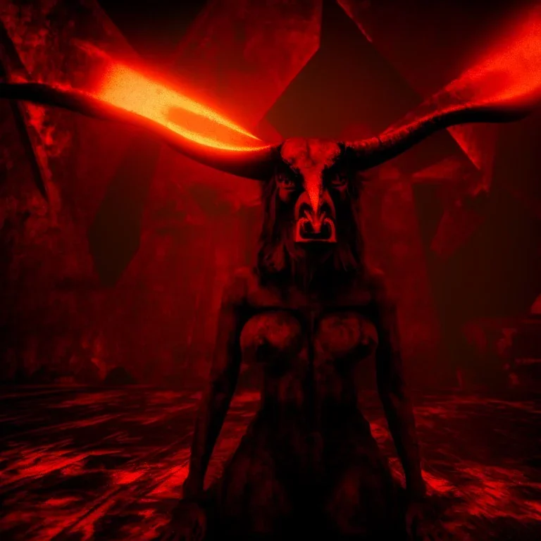 A portrait post-apocalypse of Baphomet ,pyramid,sin city,sci-fi fantasy style, volumetric lighting, particales,highly detailed,cinamatic,8k,3D,fire and black deep colours,ignore NSFW.