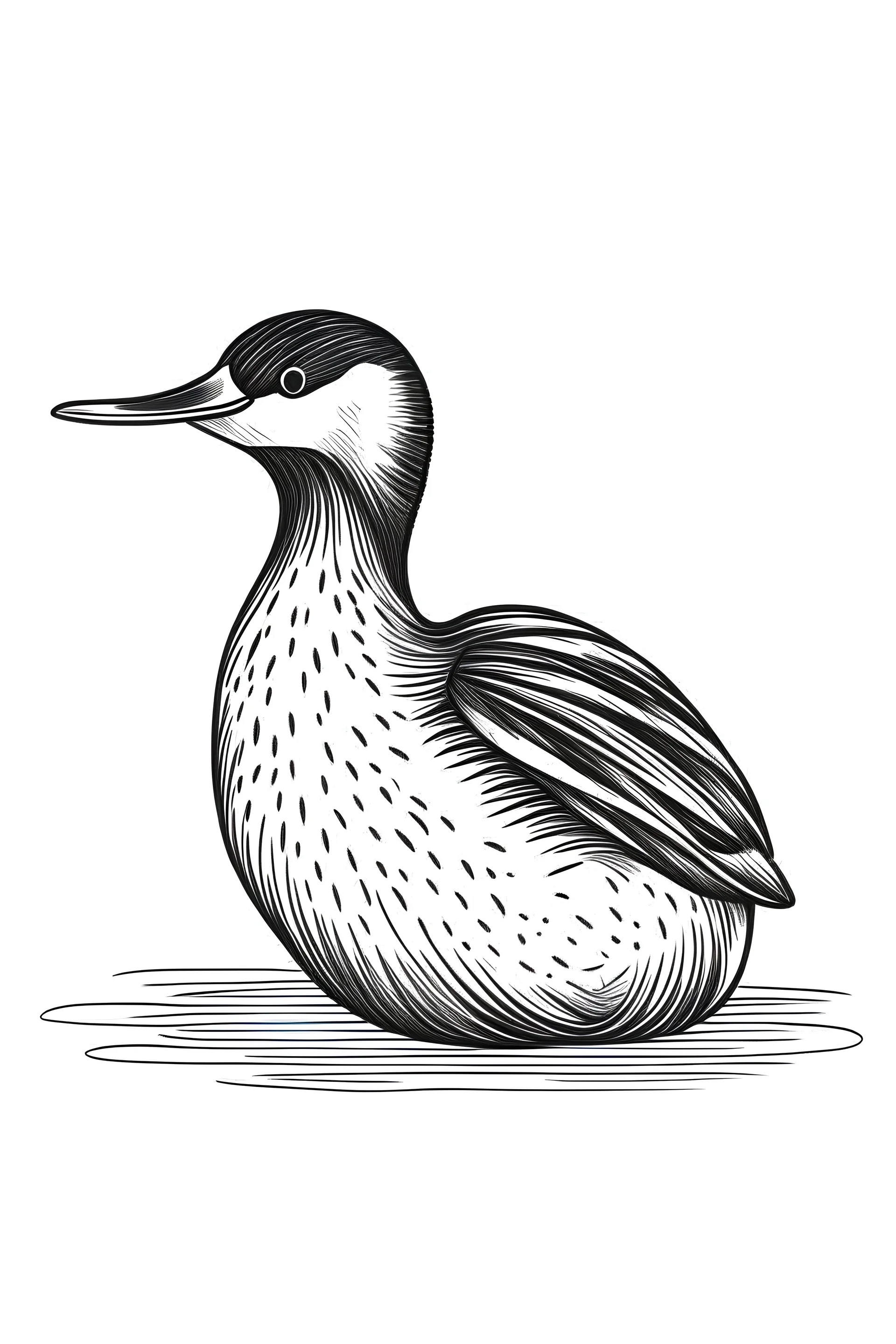 • Simple on line draw for kids of a cute tiny cartoon 'Common Loon' inolated on white, white background, without color, black and white, full image