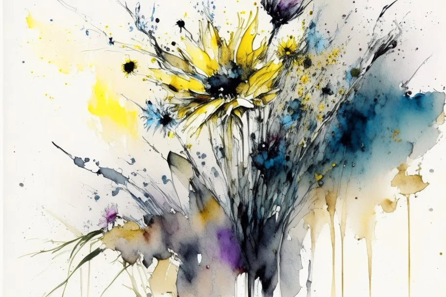 flowers in the style of Agnes cecile,frank Auerbach, in frame, watercolor, wet on wet and splattering techniques, full shot,centered, perfect composition, abstraction, surrealism