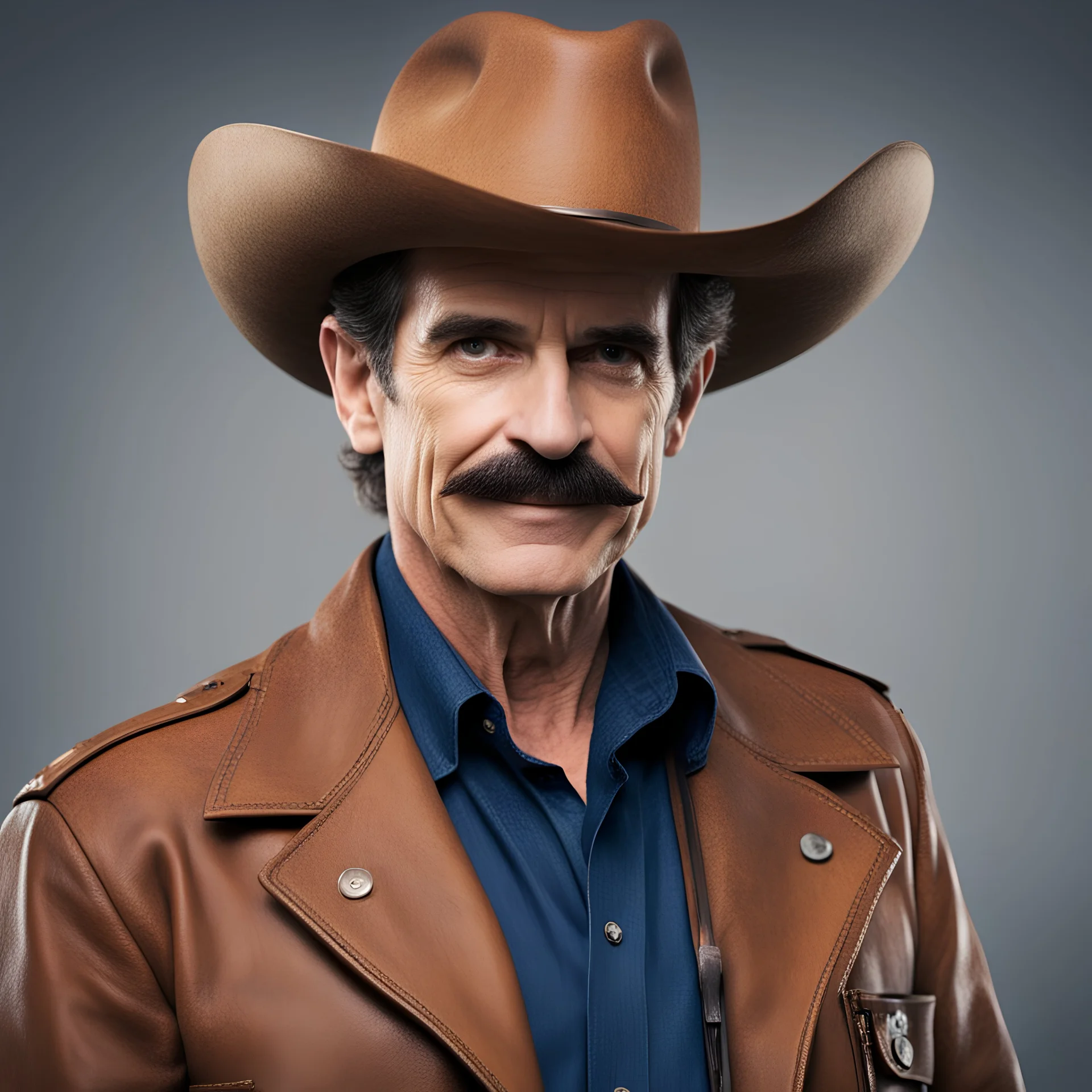 Dean Kamen as a cowboy, mustache, cowboy hat