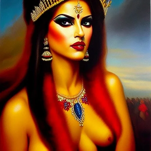 portrait of beautiful busty Queen of Carnaval painting by Brom , oil on canvas, cinematic composition, extreme detail,fit full head inside picture