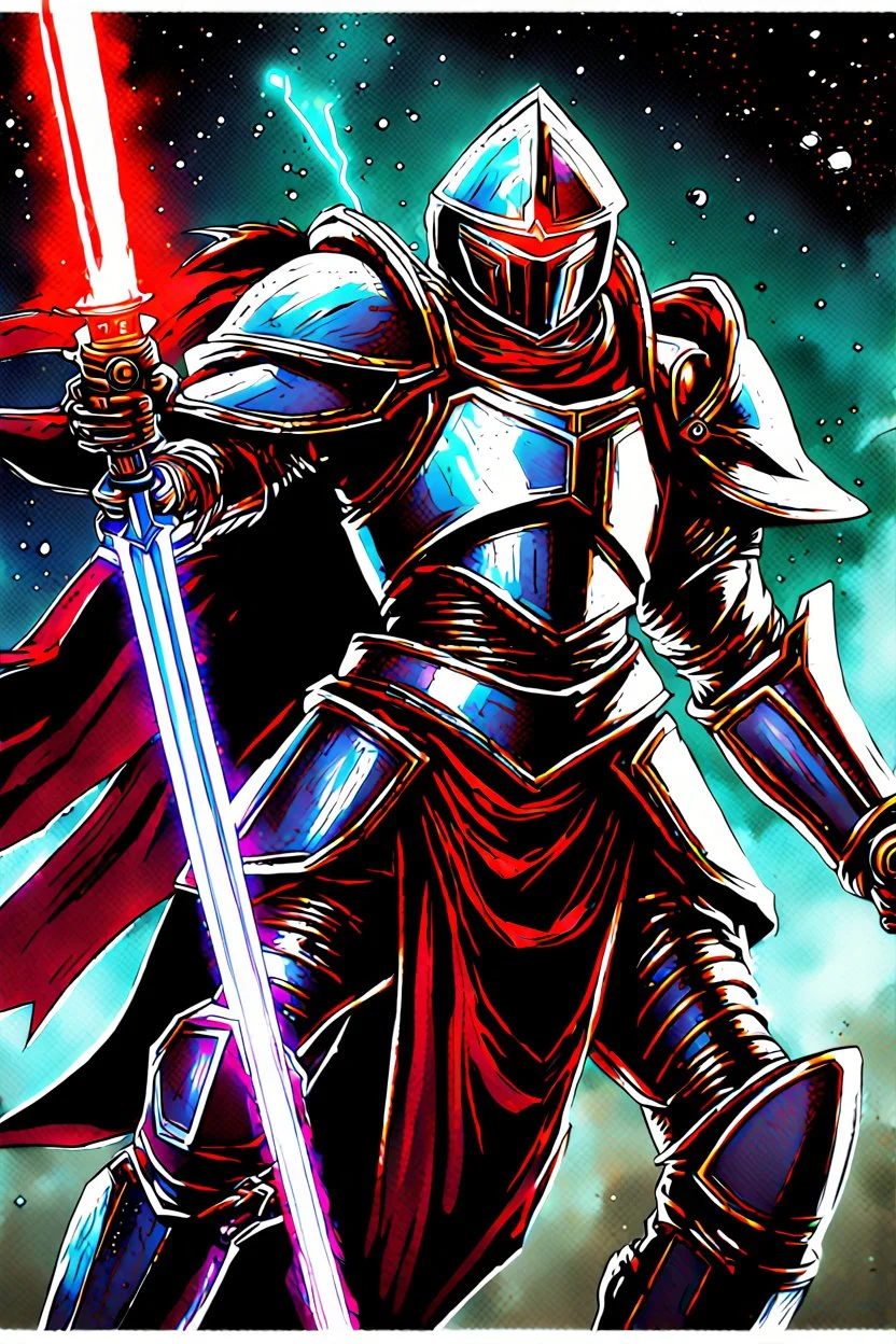 TCG fantasy artwork art of a heroic space knight with laser sword