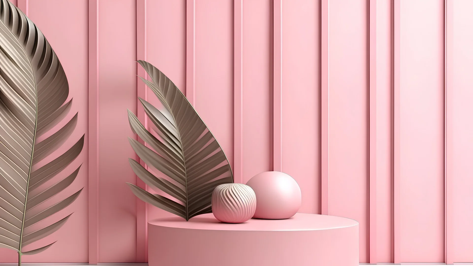 Modern Minimal Soft Pink Shelf Display For Show Product With Leaf Palm Background 3d Render