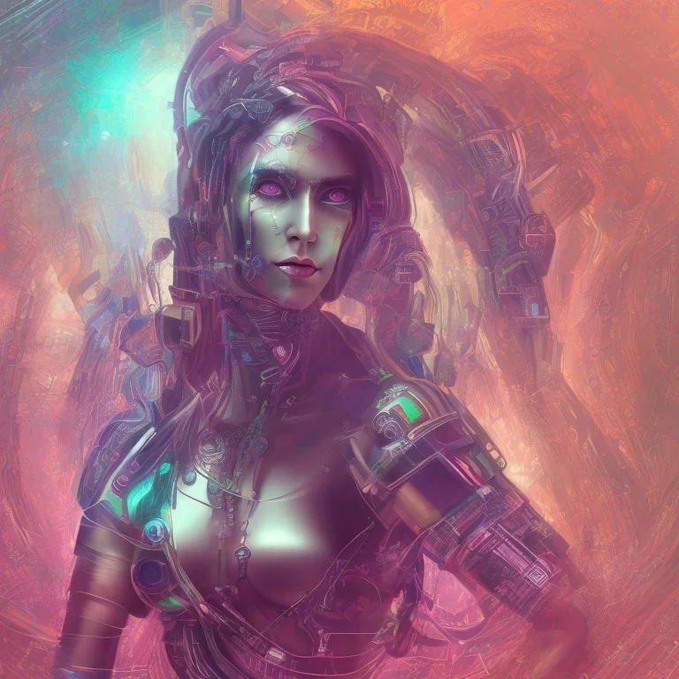 a beautiful and colorful facing portrait of one cyber punk woman shiva in 3D rendering with a mandala background