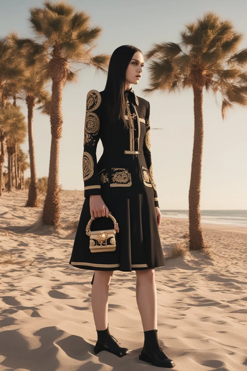 Wednesday Addams on the beach in California [Versace]