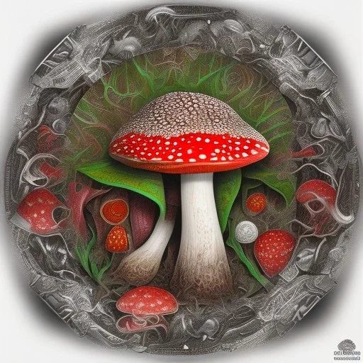 Patchwork, large Amanita muscaria mushrooms in a silver plate