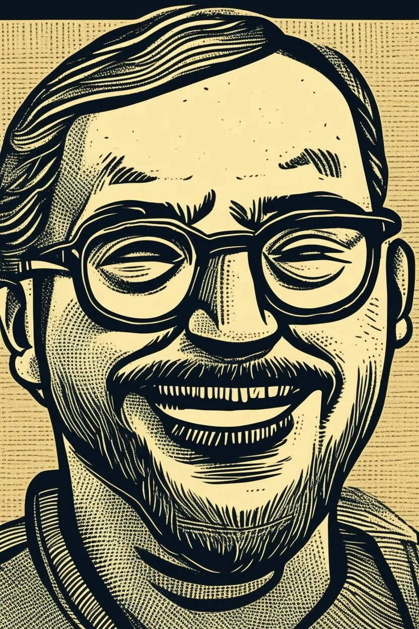 Woodcut portrait happy developer