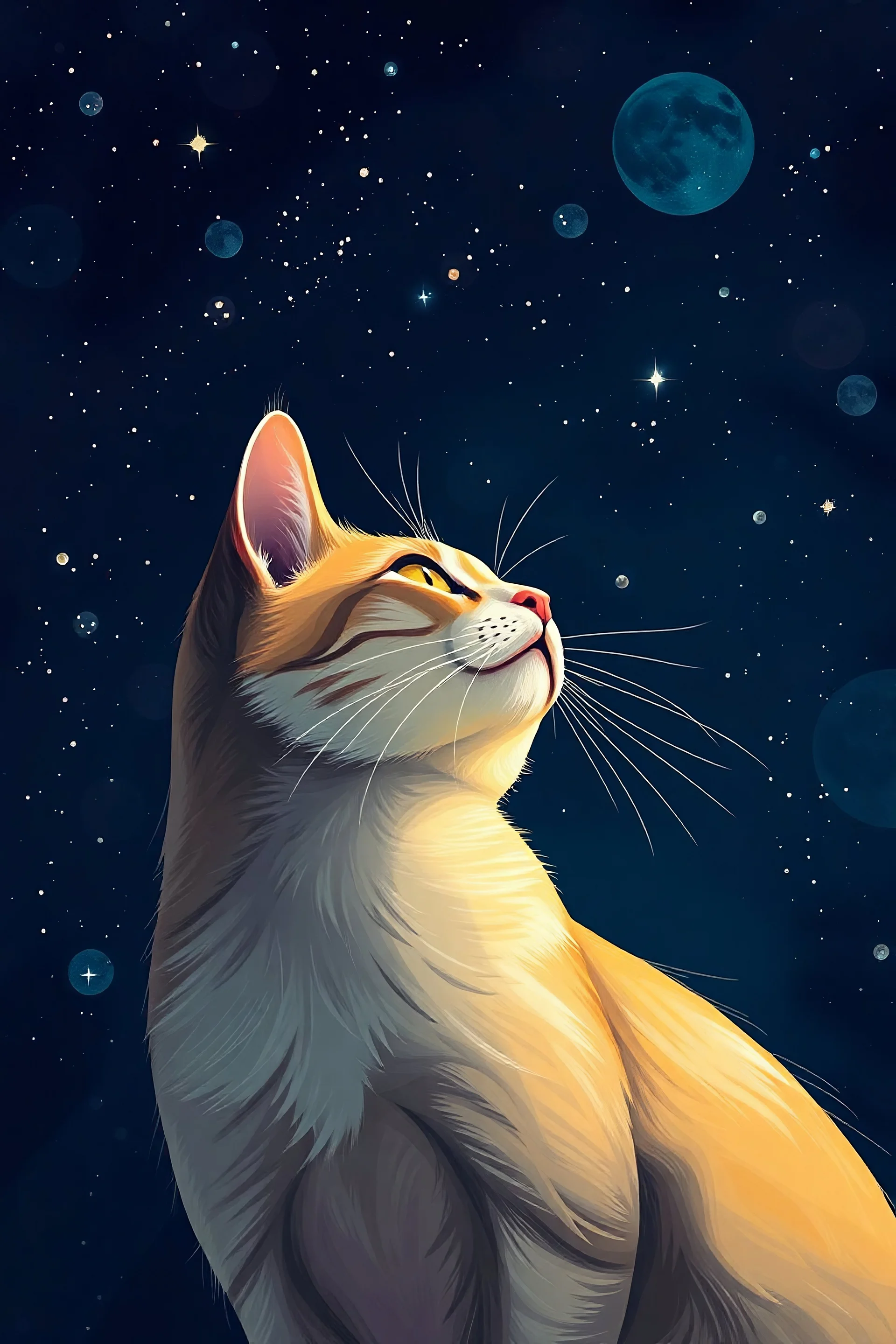 abstract cat looking at the night sky