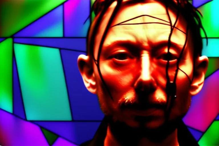 Thom Yorke rendered in stained glass