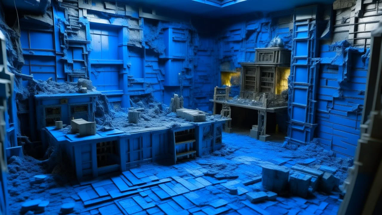 A room built around leviathans featuring the use of superstructure plates, destruction props, giant screws, and the color blue.