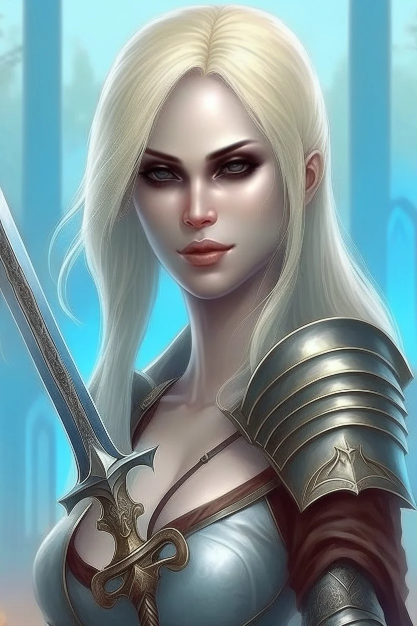 pretty woman, vampire, blonde, fantasy, Skyrim, sword, gentle, maternal, elder scrolls