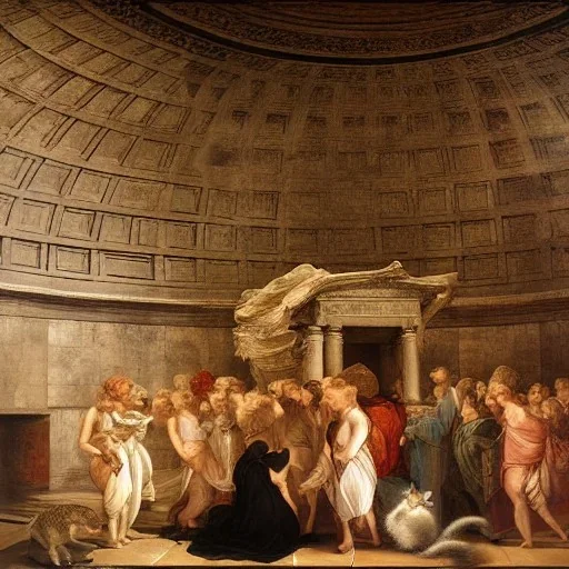 the cat travels in the Pantheon by Raffaello