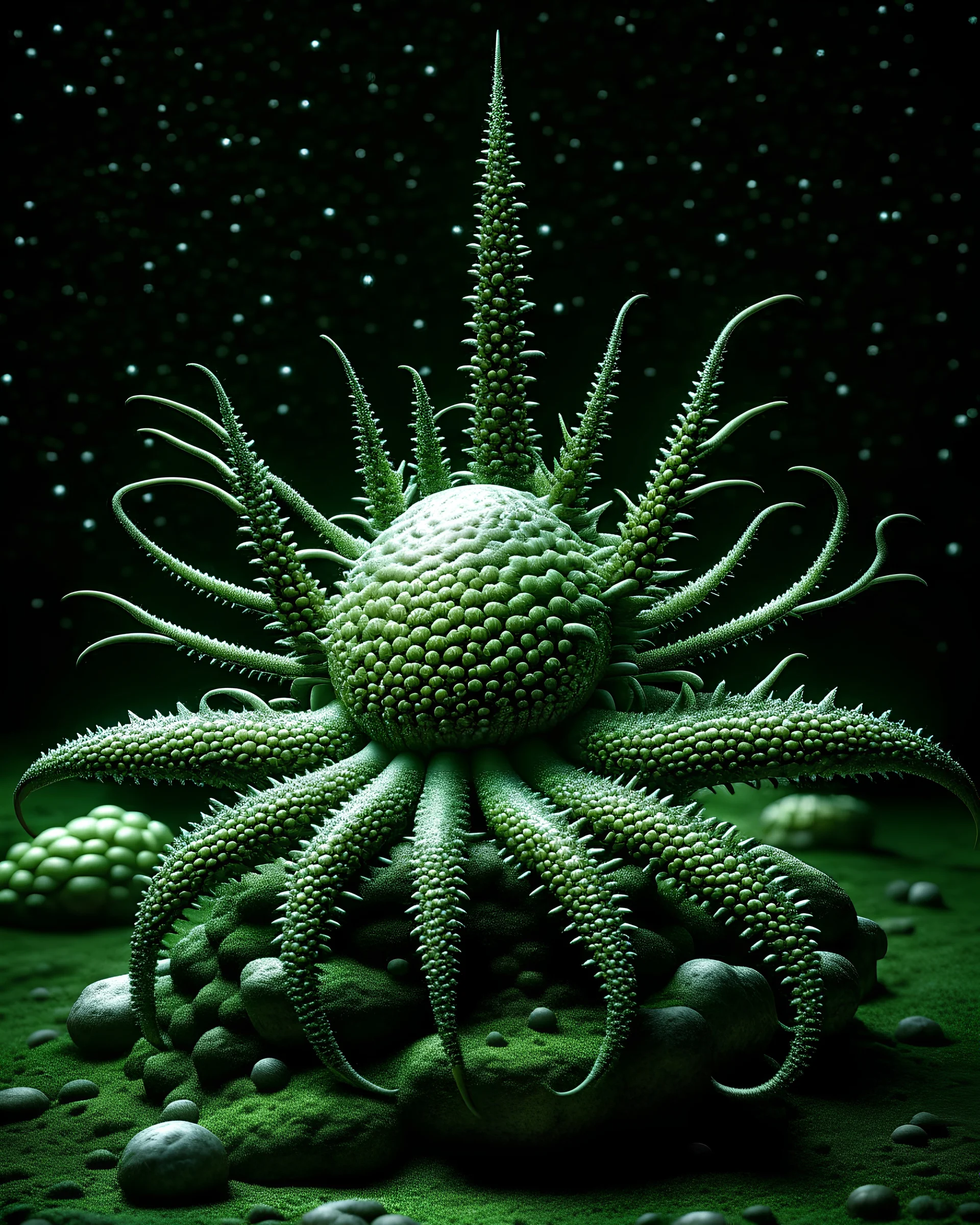 tabletop role-playing miniature of an sea-cucumber-starfish-cactus-hybrid. full body. concept art in the style of lovecraft, ernst haeckel, giger and beksinski. hyperrealism 4K ultra HD unreal engine 5 photorealism.